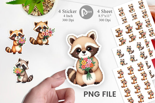 Raccoon Spring Bouquet Sticker Sublimation artnoy 