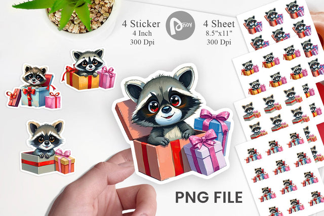 Raccoon Sticker Gift Sublimation artnoy 