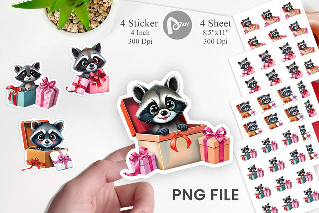 Raccoon Sticker Gift Sublimation artnoy 