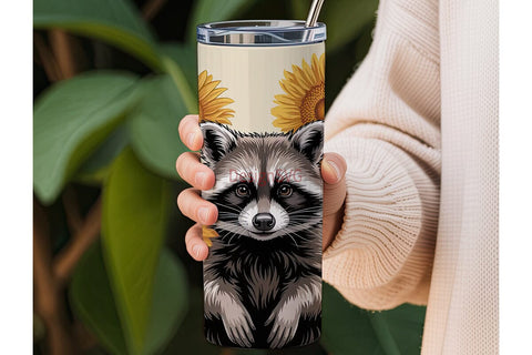 Raccoon & Sunflowers 20oz Tumbler Wrap Sublimation DesignSVG 