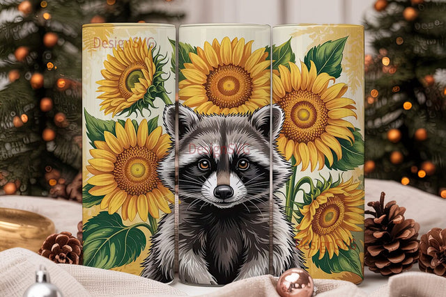 Raccoon & Sunflowers 20oz Tumbler Wrap Sublimation DesignSVG 