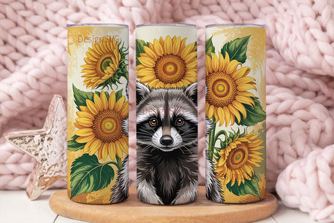 Raccoon & Sunflowers 20oz Tumbler Wrap Sublimation DesignSVG 