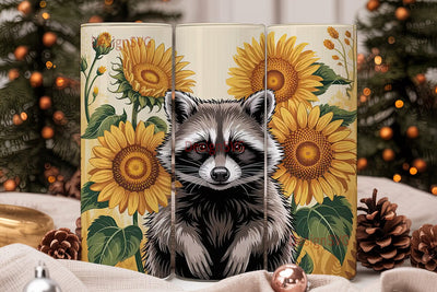 Raccoon & Sunflowers 20oz Tumbler Wrap Sublimation DesignSVG 