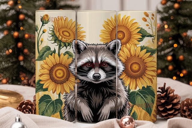 Raccoon & Sunflowers 20oz Tumbler Wrap Sublimation DesignSVG 
