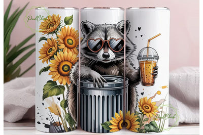 Raccoon Sunflowers 20oz Tumbler Wrap Sublimation PixelChick 