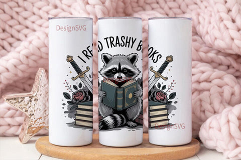 Raccoon Trashy Books 20oz Tumbler Wrap Sublimation DesignSVG 