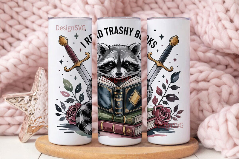 Raccoon Trashy Books 20oz Tumbler Wrap Sublimation DesignSVG 