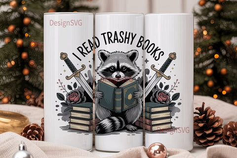 Raccoon Trashy Books 20oz Tumbler Wrap Sublimation DesignSVG 