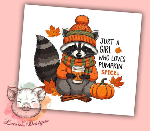 Raccoon Tumbler, Pumpkin Spice, Fall Tumbler Wrap, Cute Raccoon, 20oz Tumbler Wrap, PNG Sublimation, Coffee Lover Gifts Sublimation Lara' s Designs 