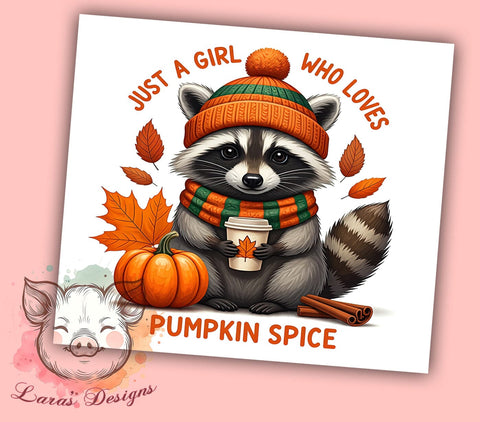 Raccoon Tumbler, Pumpkin Spice, Fall Tumbler Wrap, Cute Raccoon, 20oz Tumbler Wrap, PNG Sublimation, Coffee Lover Gifts Sublimation Lara' s Designs 