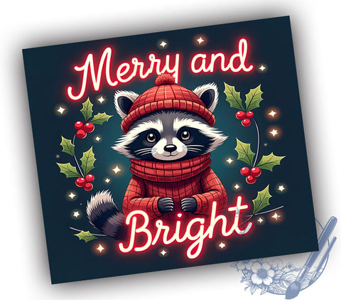 Raccoon Tumbler Wrap, Merry and Bright, 20oz Tumbler, Sublimation Design, Holiday Drinkware, Cute Raccoon Gift, Festive Tumbler Wrap Sublimation ToriDesigns 