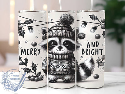 Raccoon Tumbler Wrap, Merry and Bright, 20oz Tumbler, Sublimation Design, Holiday Drinkware, Cute Raccoon Gift, Festive Tumbler Wrap Sublimation ToriDesigns 