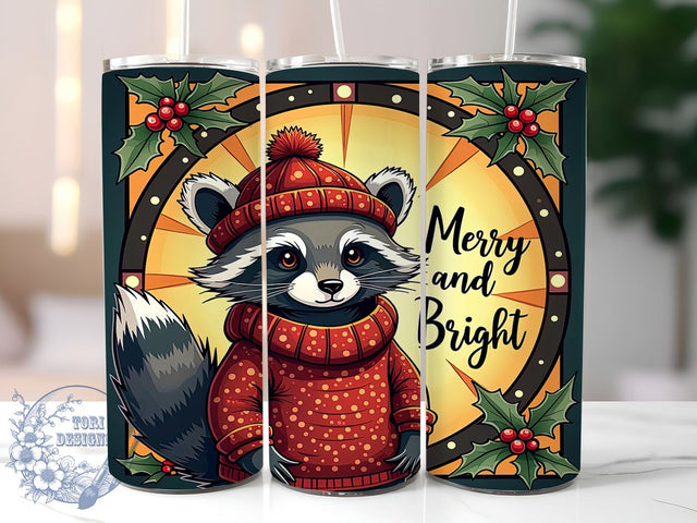 Raccoon Tumbler Wrap, Merry and Bright, 20oz Tumbler, Sublimation Design, Holiday Drinkware, Cute Raccoon Gift, Festive Tumbler Wrap Sublimation ToriDesigns 