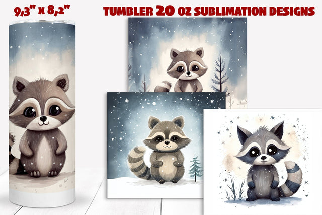 Raccoon tumbler wrap sublimation, Christmas animal images Sublimation Angelina Semenova 