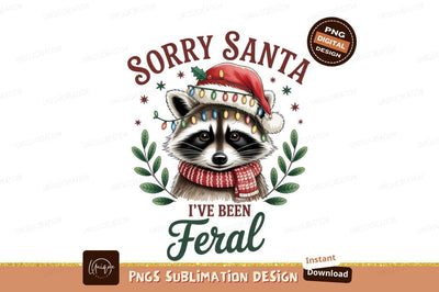 Raccoon wearing Santa hat and Christmas lights image Sublimation Designangry 