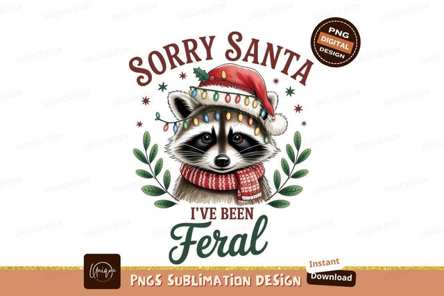 Raccoon wearing Santa hat and Christmas lights image Sublimation Designangry 