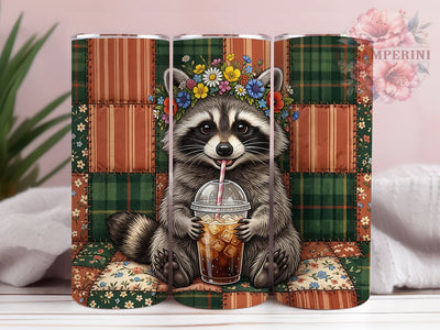 Raccoon Wildflower Coffee 20oz Tumbler, Raccoon Design, Wildflower Pattern, Coffee Theme, Rustic Charm, Whimsical Style, 20oz Wrap, Sublimation Tumbler Sublimation Li Zamperini 