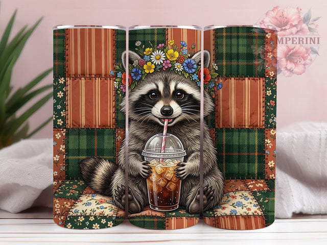 Raccoon Wildflower Coffee 20oz Tumbler, Raccoon Design, Wildflower Pattern, Coffee Theme, Rustic Charm, Whimsical Style, 20oz Wrap, Sublimation Tumbler Sublimation Li Zamperini 