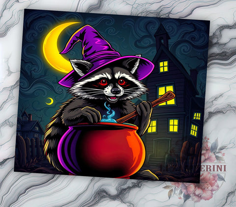 Raccoon Witch 20 oz Skinny Tumbler Sublimation Design, Straight & Tapered Tumbler Png, Funny Raccoon Tumbler Png, Digital Download PNG Sublimation Li Zamperini 