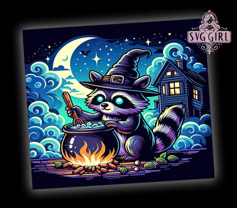 Raccoon Witch 20oz Tumbler Wrap Sublimation Design, Straight Tapered Tumbler Wrap, Funny Raccoon Tumbler Png, Instant Digital Download Sublimation SvggirlplusArt 