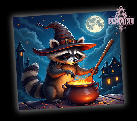 Raccoon Witch 20oz Tumbler Wrap Sublimation Design, Straight Tapered Tumbler Wrap, Funny Raccoon Tumbler Png, Instant Digital Download Sublimation SvggirlplusArt 