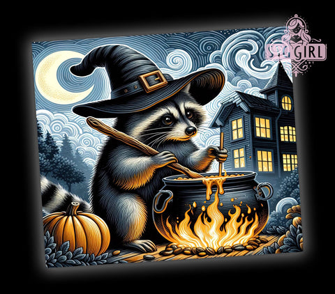 Raccoon Witch 20oz Tumbler Wrap Sublimation Design, Straight Tapered Tumbler Wrap, Funny Raccoon Tumbler Png, Instant Digital Download Sublimation SvggirlplusArt 