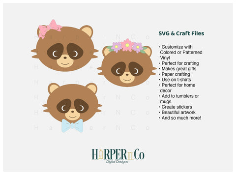 Raccoon with Bows and Flowers SVG PNG Cut EPS File SVG HarperNCo 
