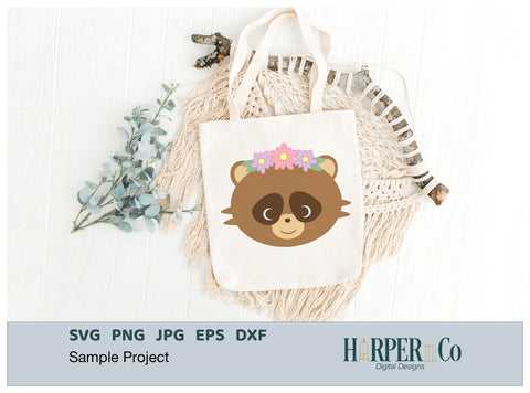 Raccoon with Bows and Flowers SVG PNG Cut EPS File SVG HarperNCo 