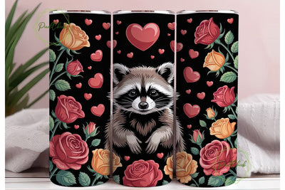 Raccoon with Roses 20oz Tumbler Wrap Sublimation PixelChick 