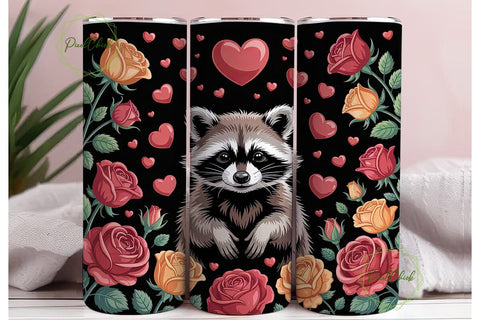 Raccoon with Roses 20oz Tumbler Wrap Sublimation PixelChick 