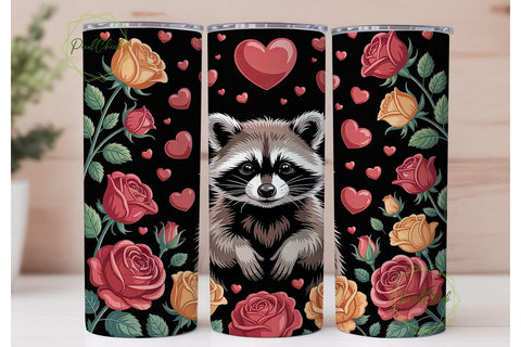 Raccoon with Roses 20oz Tumbler Wrap Sublimation PixelChick 