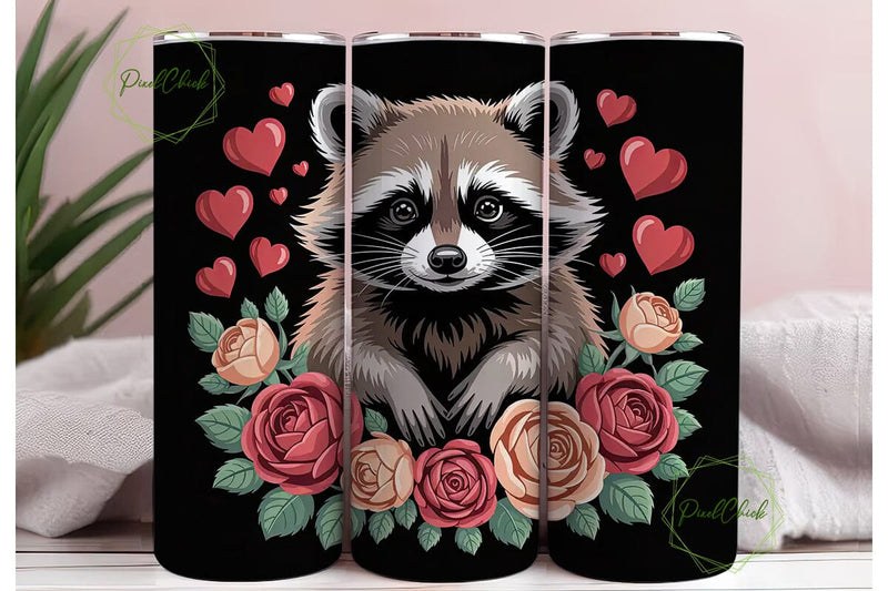 Raccoon with Roses 20oz Tumbler Wrap Sublimation PixelChick 