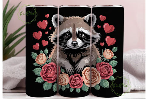 Raccoon with Roses 20oz Tumbler Wrap Sublimation PixelChick 