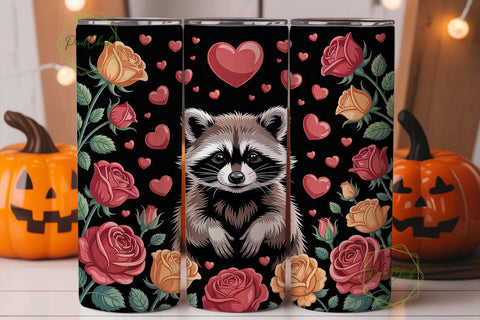 Raccoon with Roses 20oz Tumbler Wrap Sublimation PixelChick 