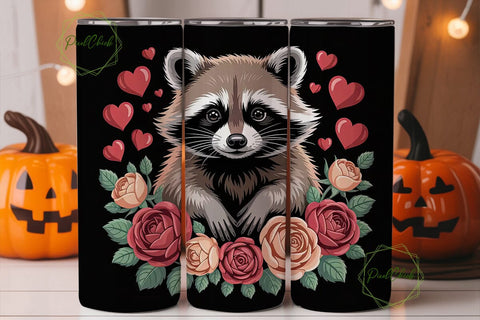 Raccoon with Roses 20oz Tumbler Wrap Sublimation PixelChick 