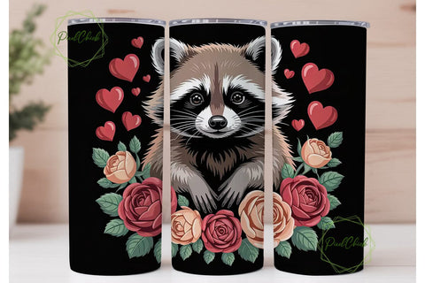 Raccoon with Roses 20oz Tumbler Wrap Sublimation PixelChick 