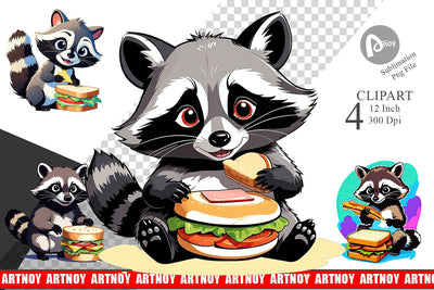 Raccoon with Sandwich Clipart Sublimation artnoy 
