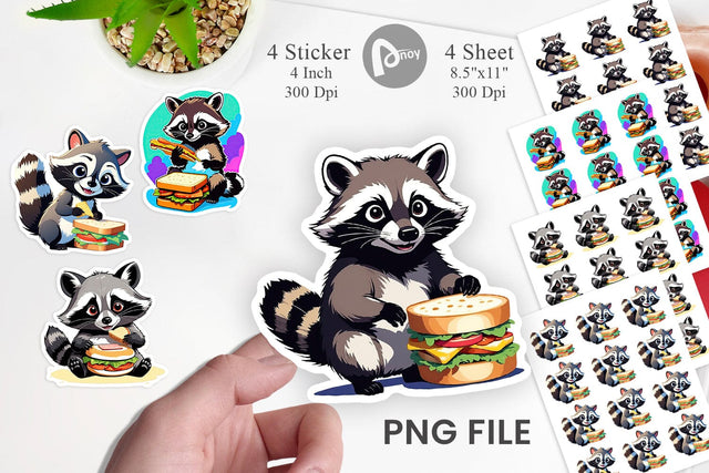 Raccoon with Sandwich Sticker Sublimation artnoy 