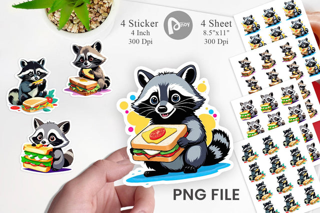 Raccoon with Sandwich Sticker Sublimation artnoy 