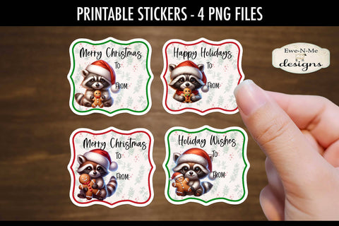 Raccoons and Gingerbread Printable Gift Tag Stickers | 4 PNG Files Sublimation Ewe-N-Me Designs 