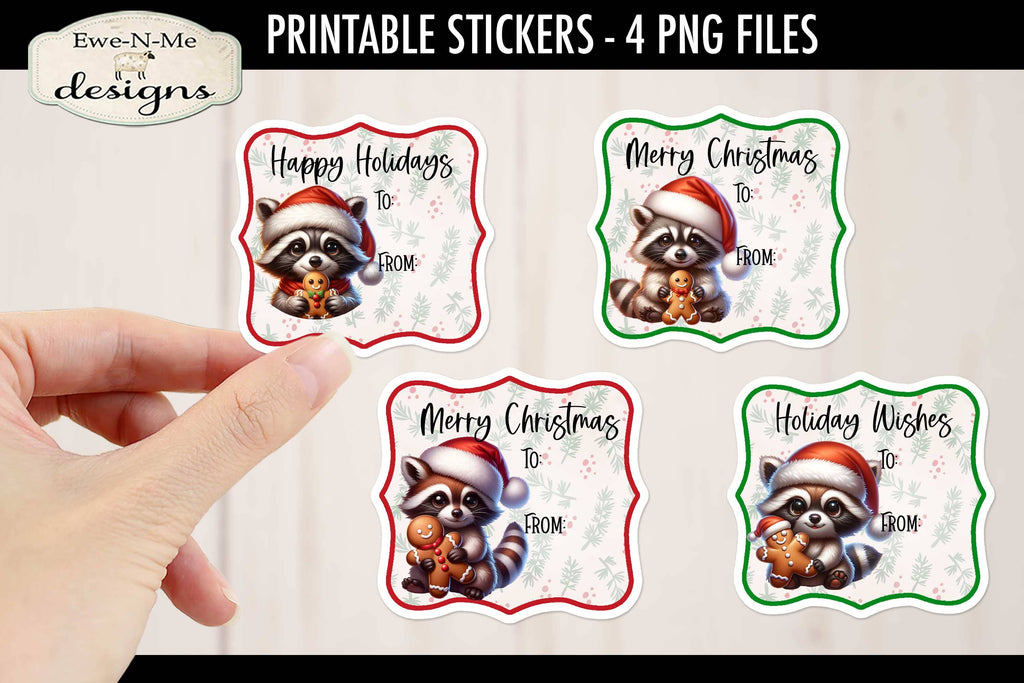 Raccoons and Gingerbread Printable Gift Tag Stickers | 4 PNG Files - So ...