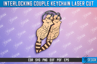 Raccoons Couple Keychain | Interlocking Couple Keychain Design | CNC Files SVG Fly Design 