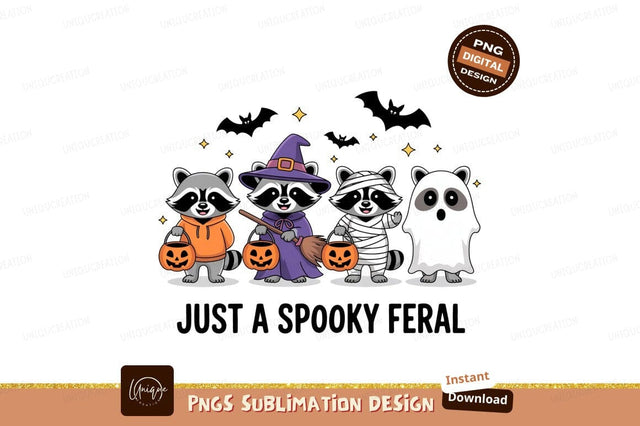 Raccoons dressed for Halloween trick or treat costumes Sublimation Designangry 