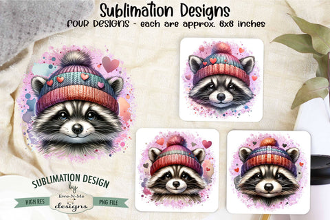 Raccoons in Knit Hats Sublimation Designs | Valentine PNG Sublimation Ewe-N-Me Designs 