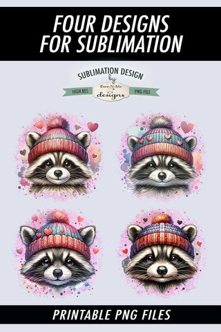 Raccoons in Knit Hats Sublimation Designs | Valentine PNG Sublimation Ewe-N-Me Designs 