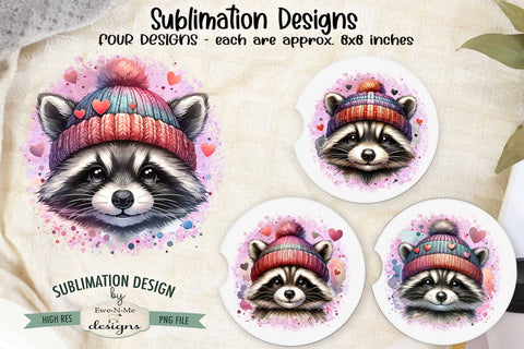 Raccoons in Knit Hats Sublimation Designs | Valentine PNG Sublimation Ewe-N-Me Designs 