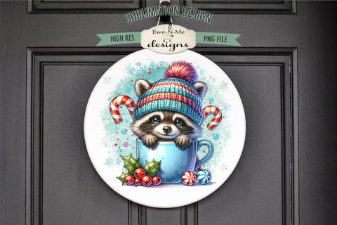 Raccoons in Mugs Sublimation Designs | Christmas PNG Sublimation Ewe-N-Me Designs 