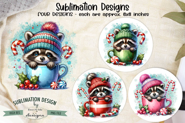Raccoons in Mugs Sublimation Designs | Christmas PNG Sublimation Ewe-N-Me Designs 