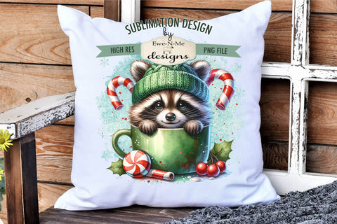 Raccoons in Mugs Sublimation Designs | Christmas PNG Sublimation Ewe-N-Me Designs 