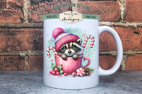Raccoons in Mugs Sublimation Designs | Christmas PNG Sublimation Ewe-N-Me Designs 